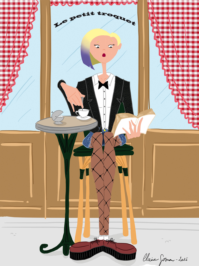 Illustration d'un femme en terrasse de caf