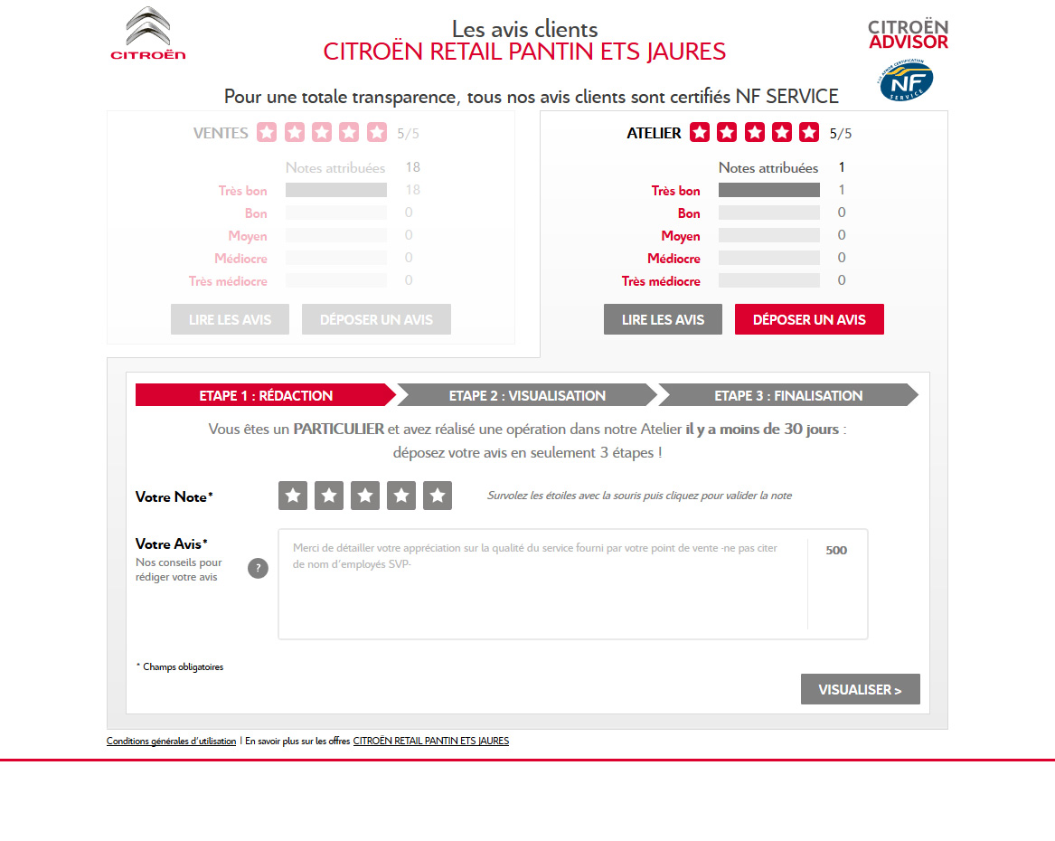 SITE INTERNET CITROEN ADVISOR - AVIS DE SATISFACTION