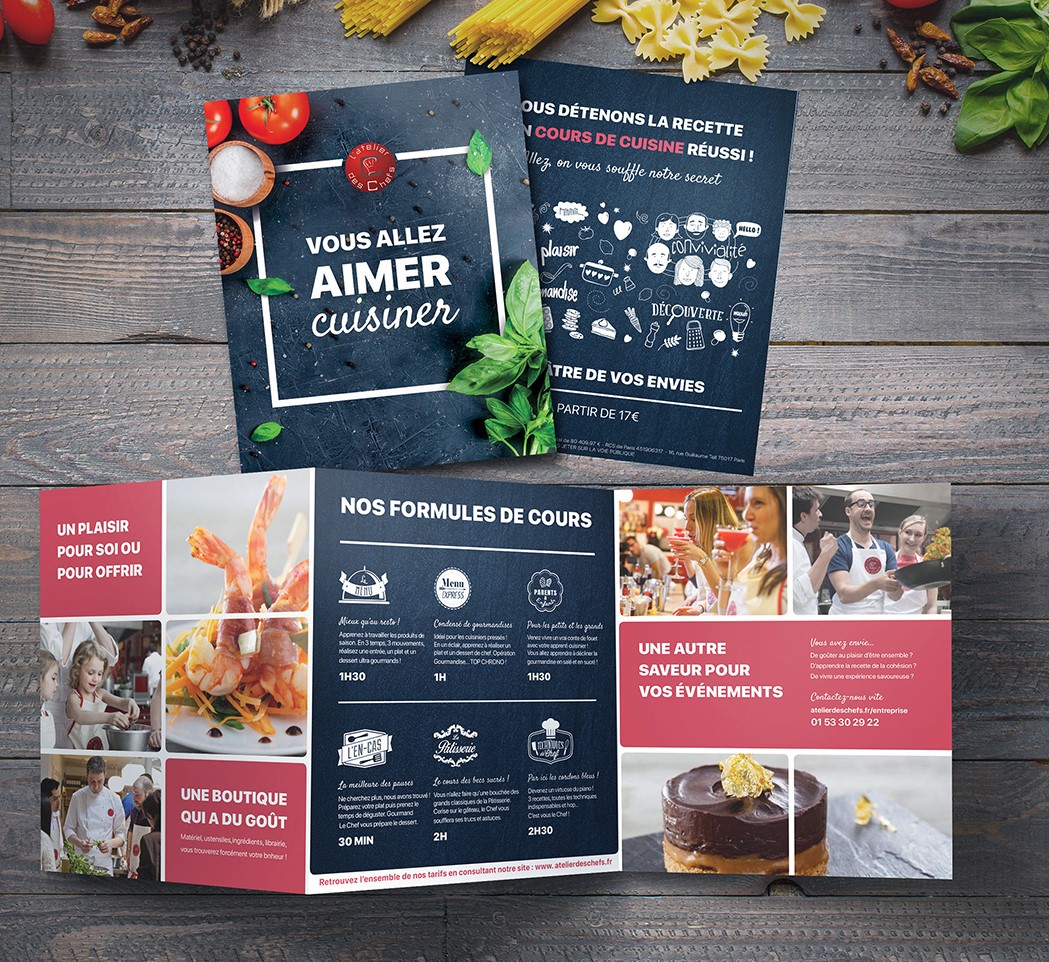 Supports de communication PRINT pour le leader des cours de cuisine