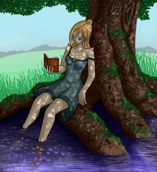 Faustine lisant sous un arbre