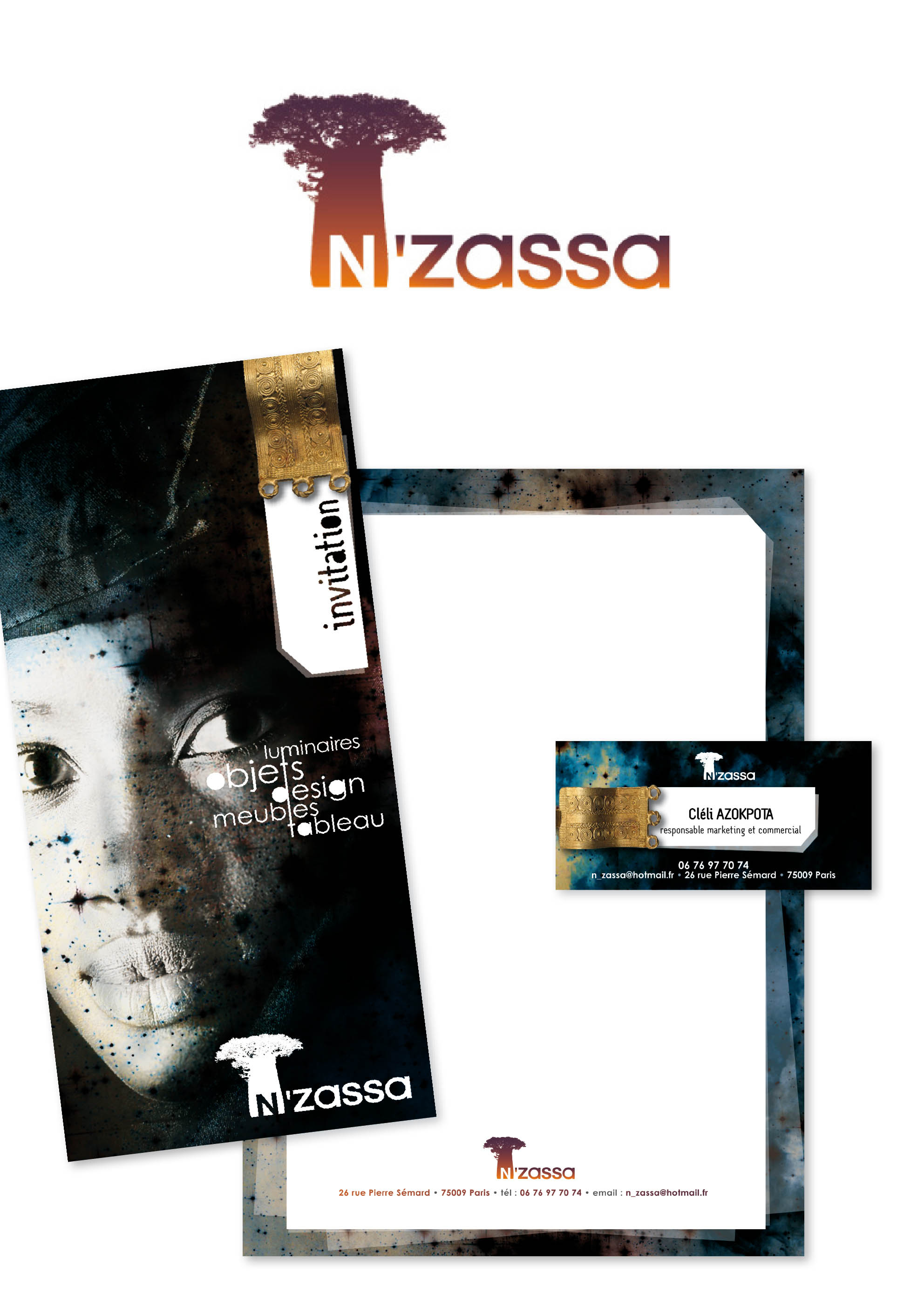 N'Zassa // Logotype / Plaquette 3 volets / Affiches / Annonce presse / Invitatio