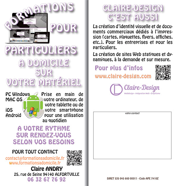 Flyer formations informatique à domicile Retour Portfolio