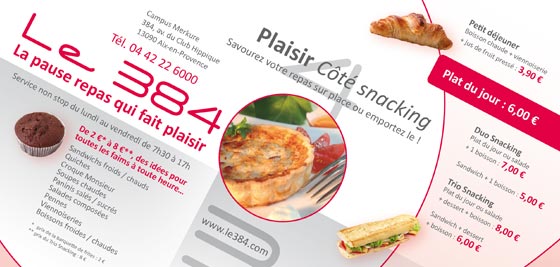 Flyer de lancement du restaurant-snack Le 384