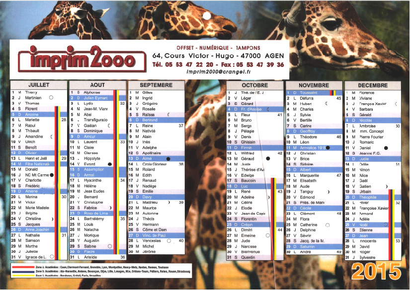 Calendrier recto
