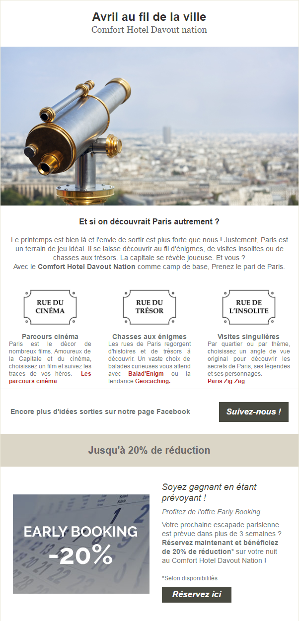 HED - Newsletter mensuelle pour hôtels