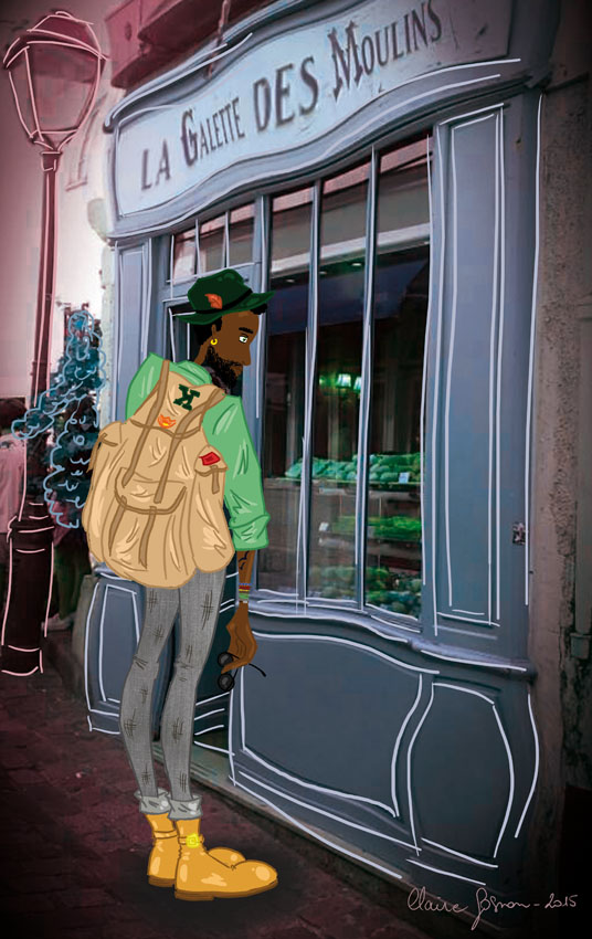 jeune homme devant une vitrine à Montrmartre