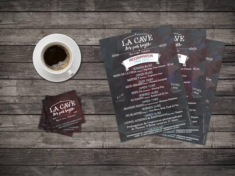 Logo, cartes de visites et flyers de la Cave des Pas Sages - Avignon