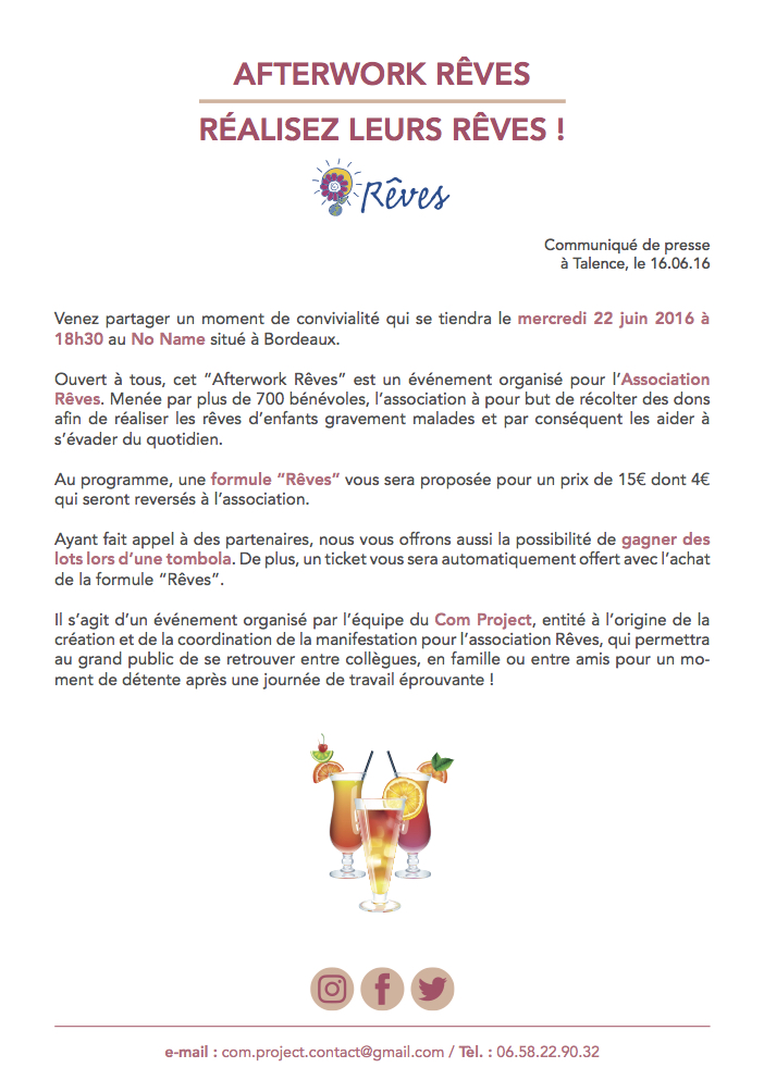 Communiqué de presse afterwork Rêves