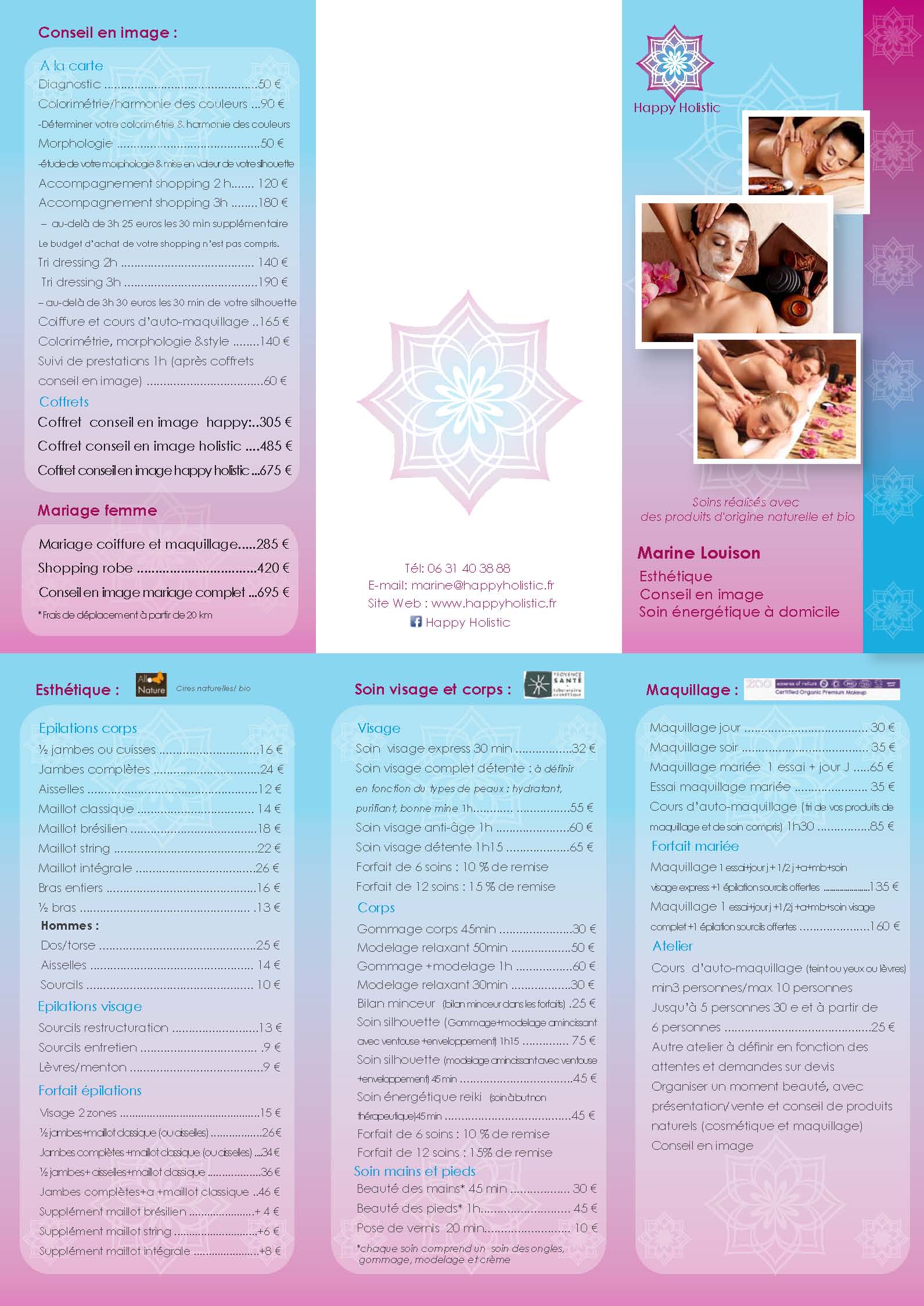 Dépliant pour le centre de remise en forme : Happy holistic