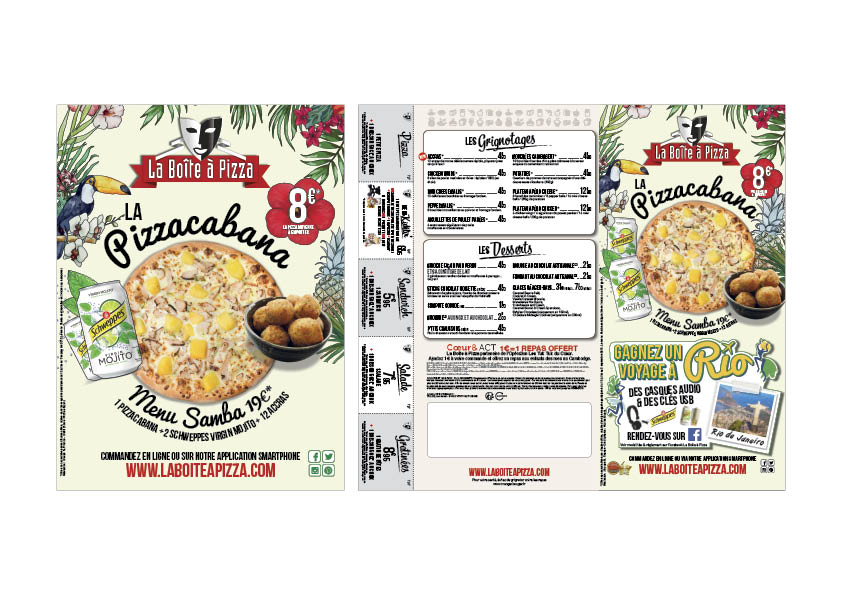 Flyer et affiche pour la campagne pizza cabana de la Boîte à Pizza