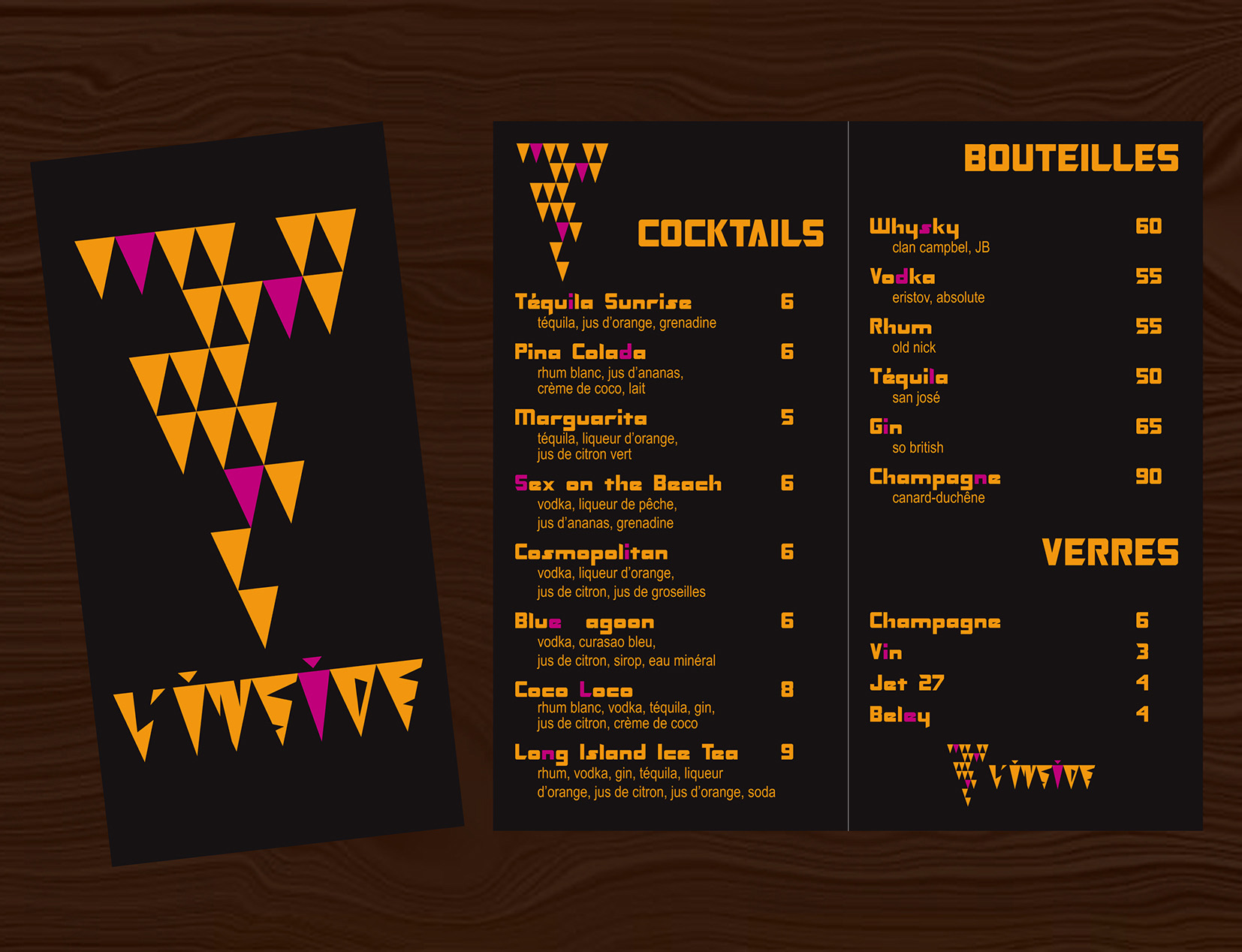 Menu fictif de bar