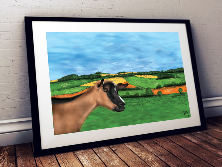 tableau digital painting chèvre campagne