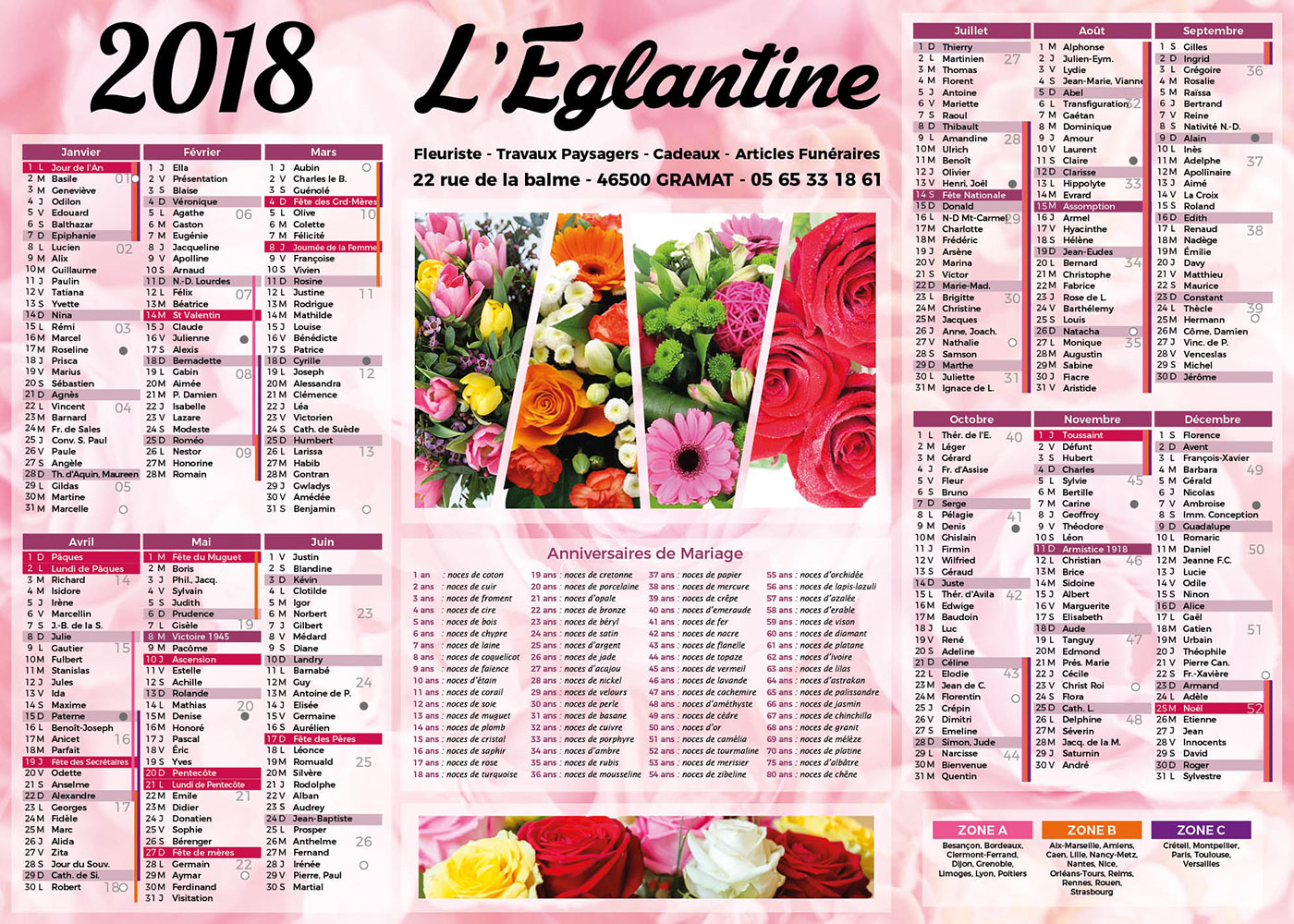 Calendrier 2018 églantine
