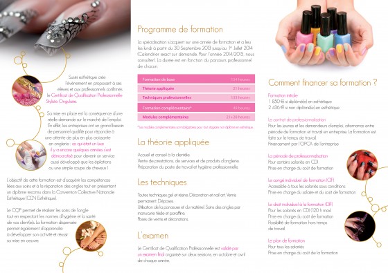 Brochure pour la formation CQP Onglerie de l’école Susini Esthétique