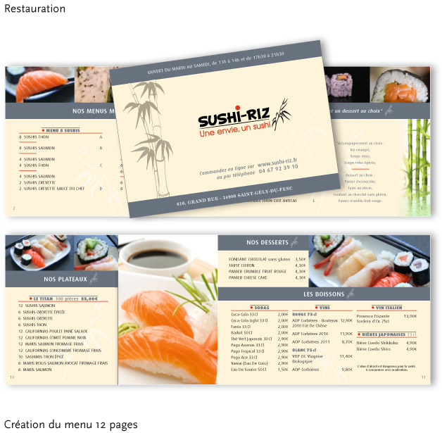 Brochure 12 pages / Restauration à emporter Sushi