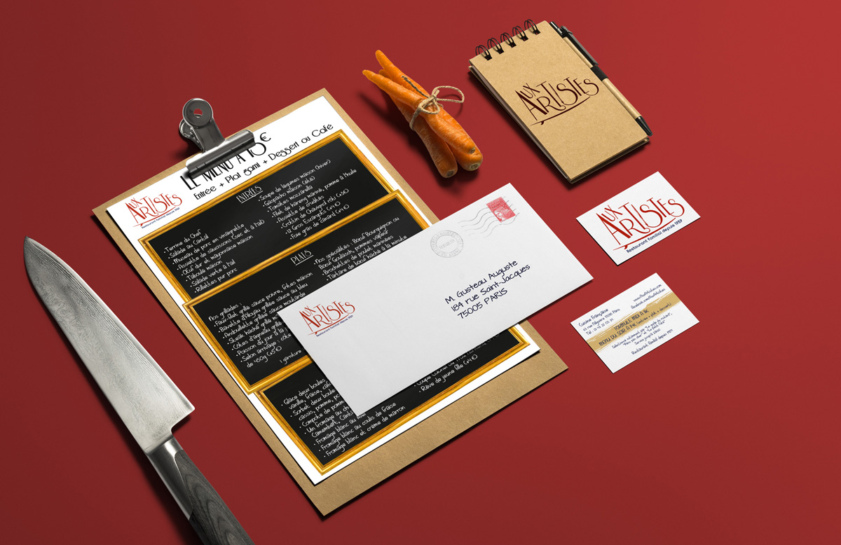 Identité visuelle du restaurant Aux Artistes