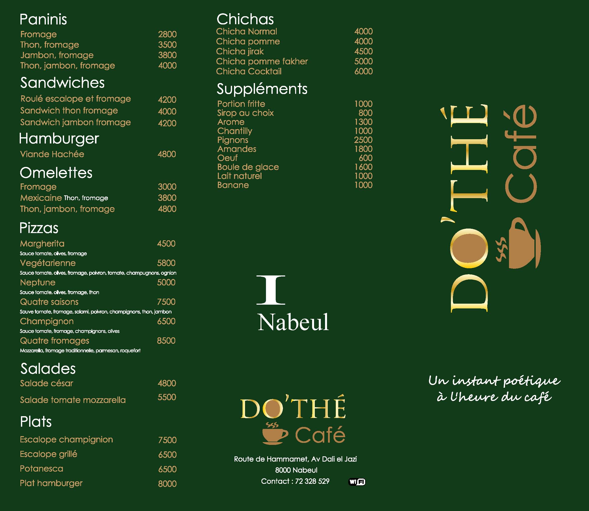 Menu pour salon de th