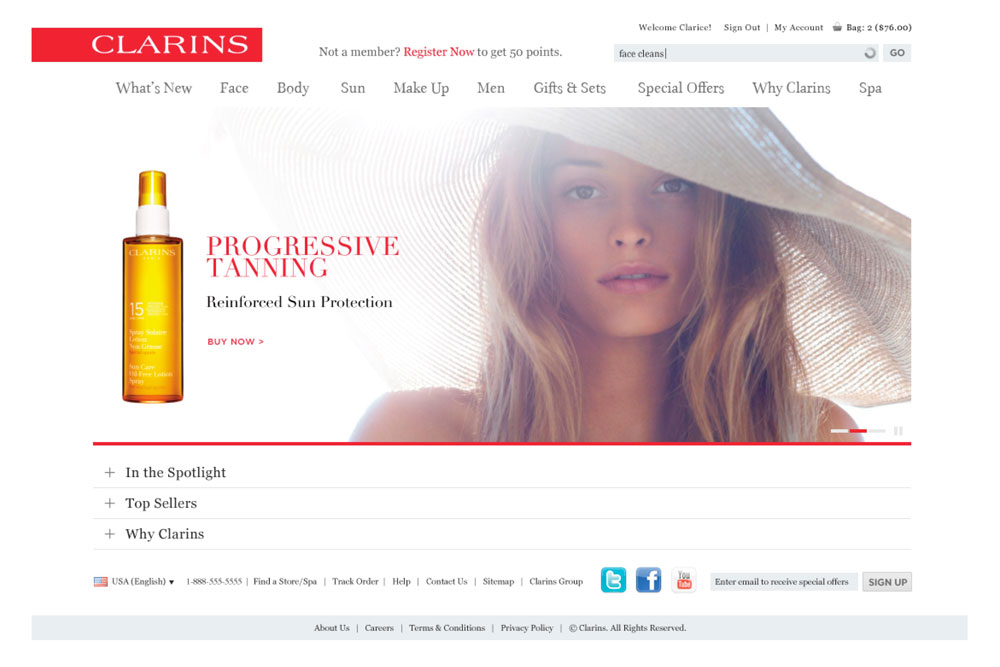 Création de page des sites Clarins Paris