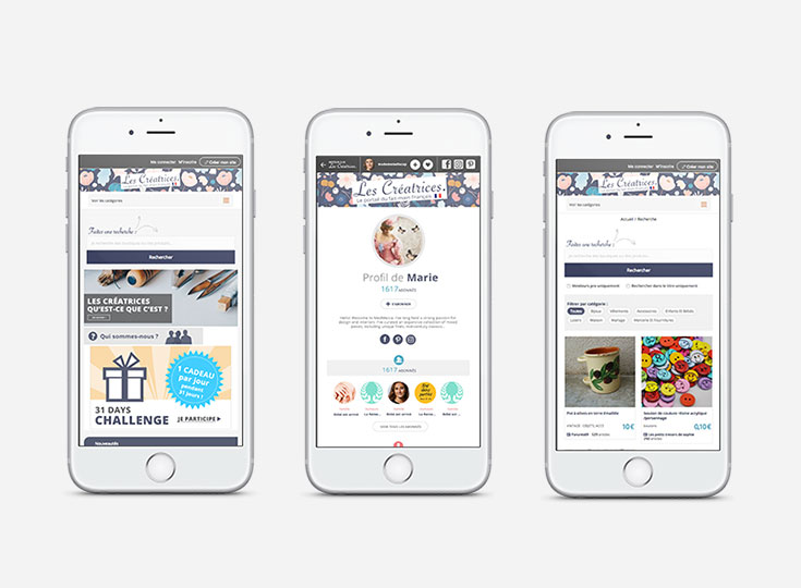 Version mobile du site de Les Creatrices