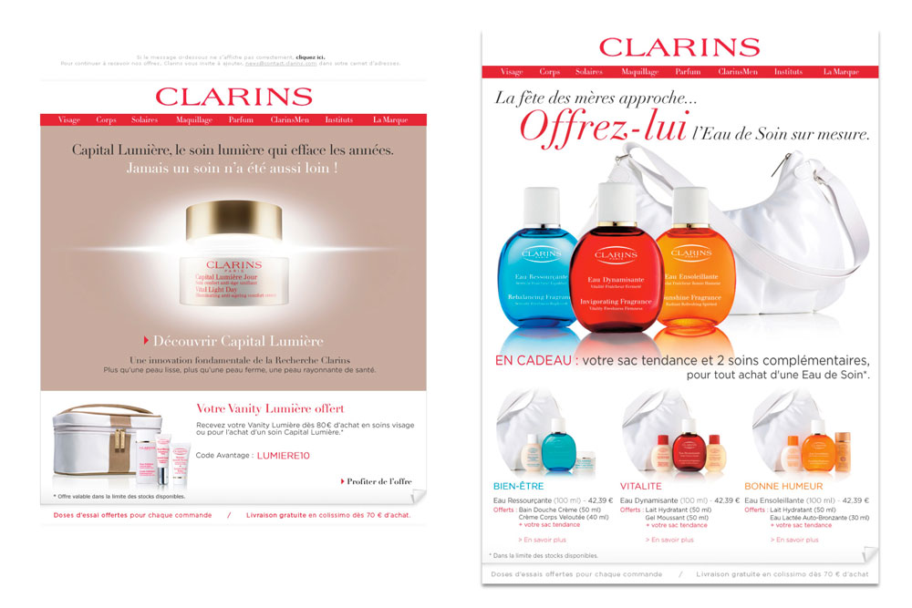 Créations de newsletter Clarins Paris